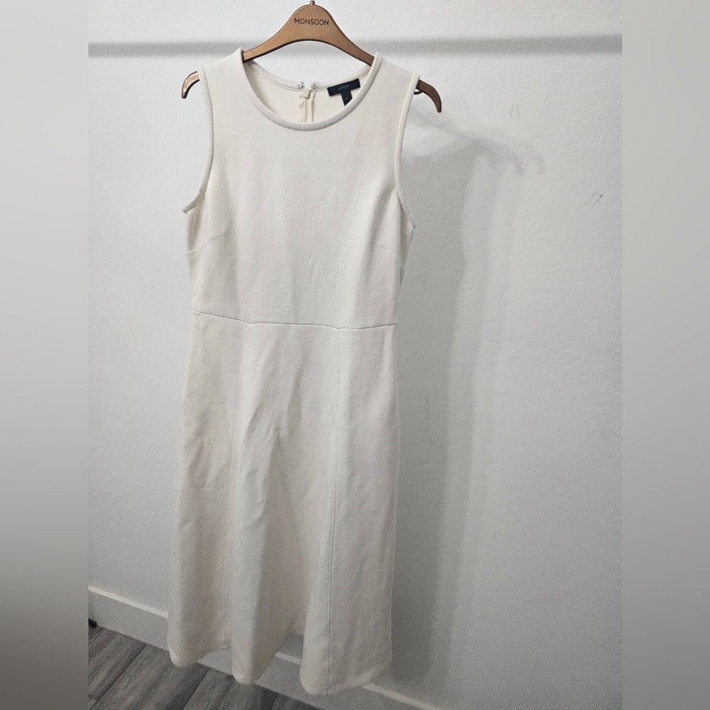 J Crew Elegant White Sheath Midi Dress with Scoop Neck